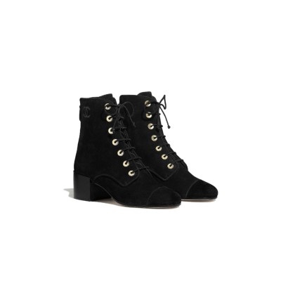 CHANEL SUEDE LACE UP BOOTS 3154756